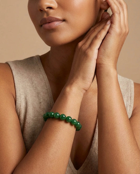 Attract luck and prosperity with this Natural Green Jade beaded bracelet. Handcrafted with premium 8mm green gemstones for harmony and abundance.