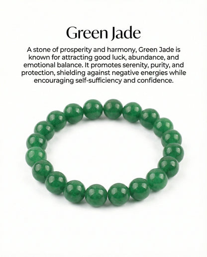Attract luck and prosperity with this Natural Green Jade beaded bracelet. Handcrafted with premium 8mm green gemstones for harmony and abundance.