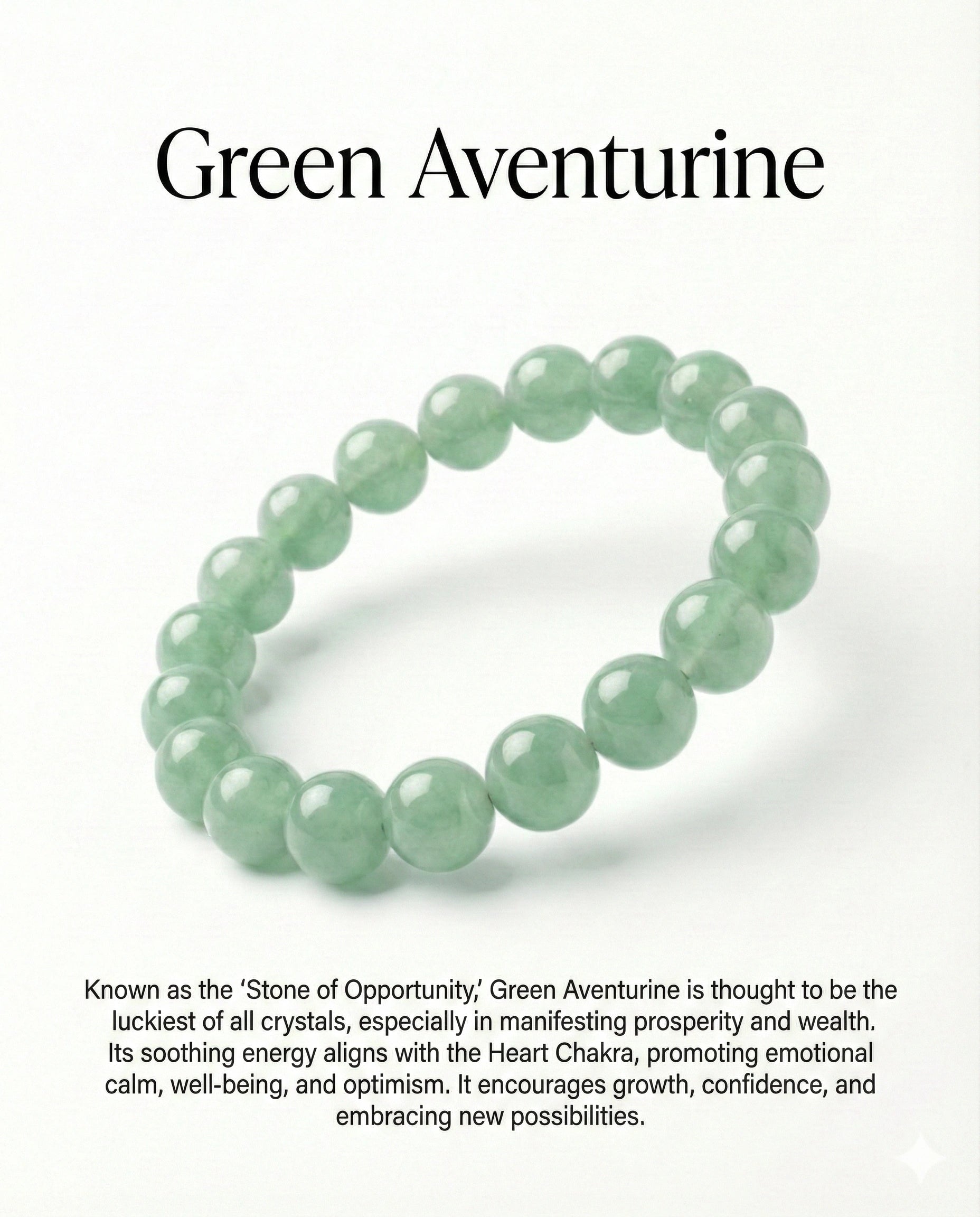 Natural Green Aventurine beaded bracelet featuring 8mm light green translucent stones on white background.