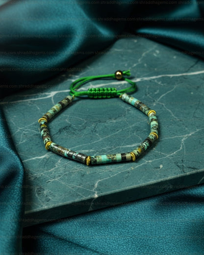Natural African Turquoise Braided Bracelet – Handmade Crystal Healing Stone for Wisdom, Growth & Positive Energy