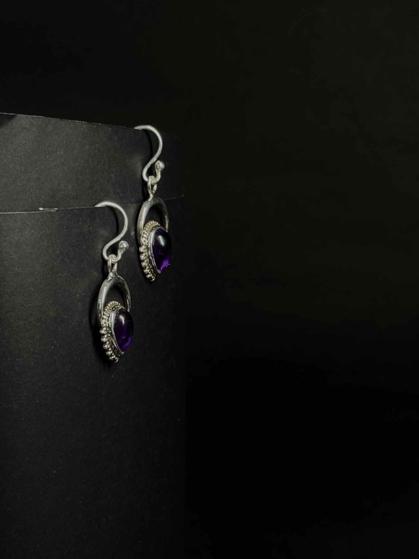 Natural Amethyst Crescent Drop Earrings – 925 Sterling Silver Moon & Teardrop | Celestial Jewelry