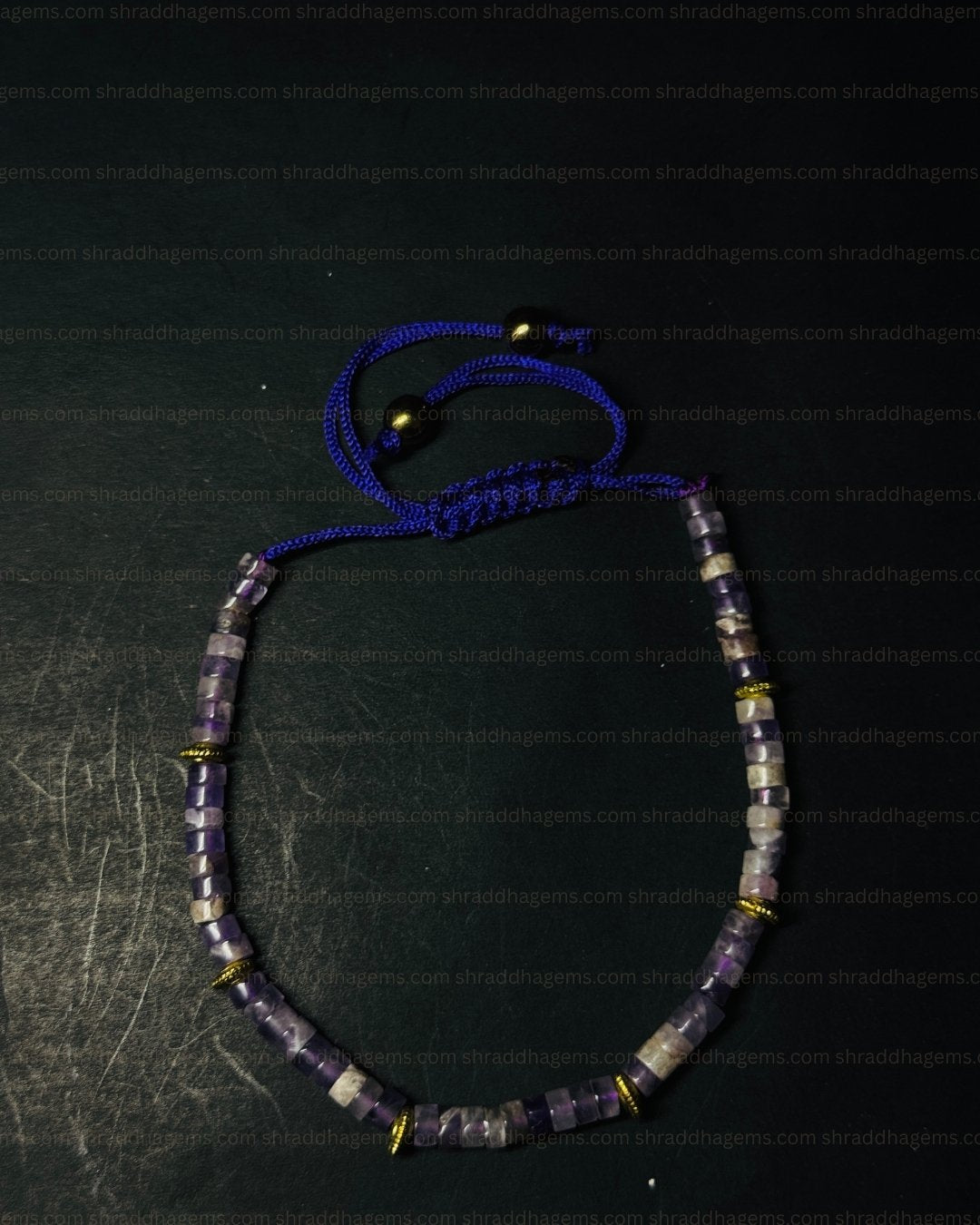 Natural Amethyst Braided Bracelet – Handmade Healing Crystal for Calmness, Protection & Positive Energy