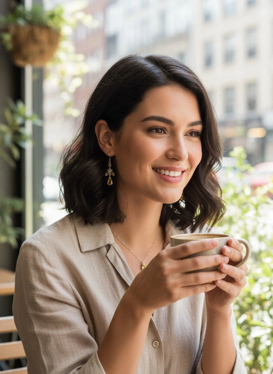 Natural Citrine Floral Drop Earrings – 925 Sterling Silver Leaf & Teardrop Cluster | November Birthstone