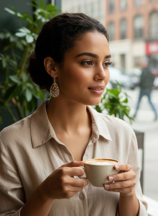 Natural Citrine Lattice Drop Earrings – 925 Sterling Silver Filigree Teardrop | November Birthstone