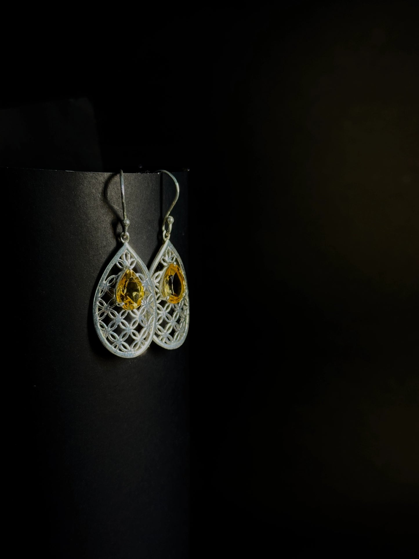 Natural Citrine Lattice Drop Earrings – 925 Sterling Silver Filigree Teardrop | November Birthstone