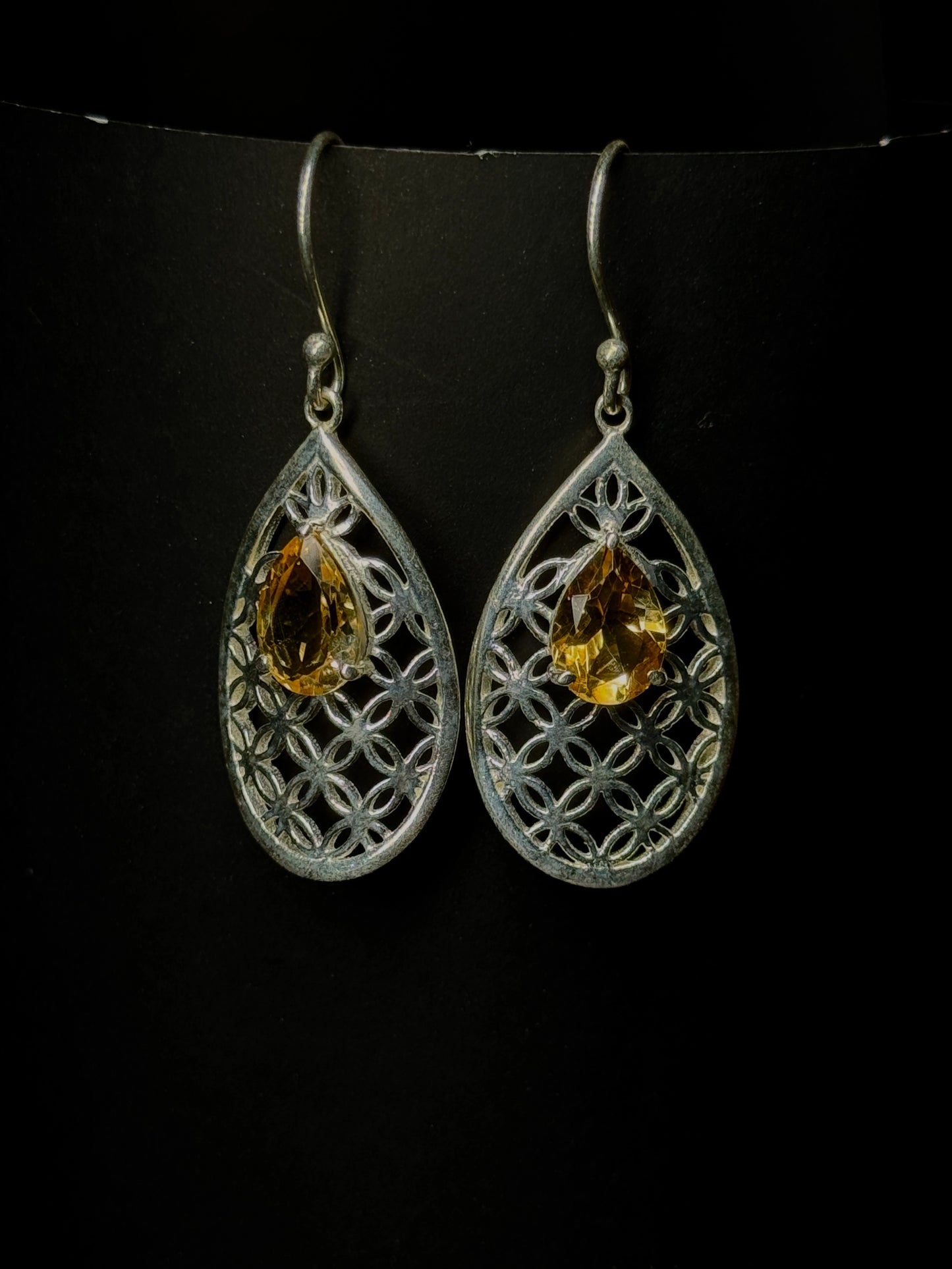Natural Citrine Lattice Drop Earrings – 925 Sterling Silver Filigree Teardrop | November Birthstone