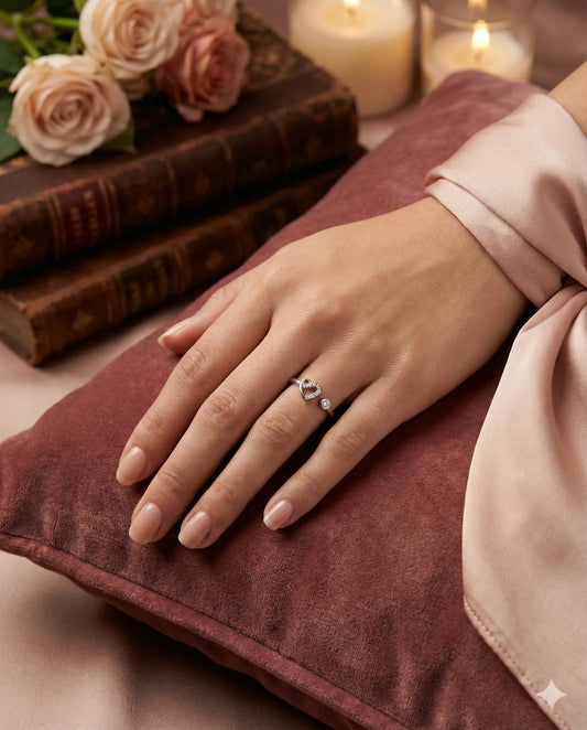 Natural White Topaz Open Heart Ring – 925 Sterling Silver Adjustable Wrap | Romantic Promise Gift