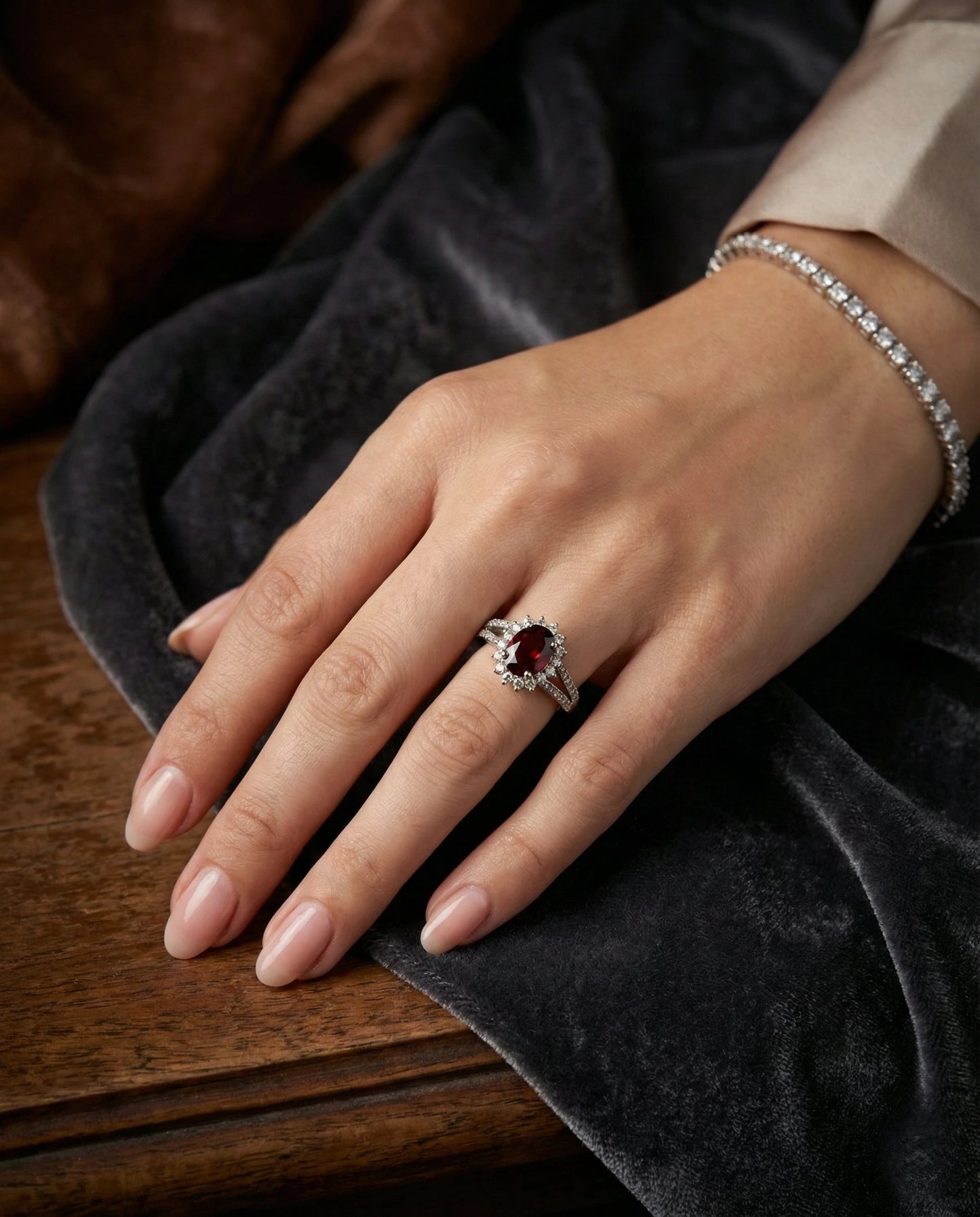 Natural Ruby Halo Ring – 925 Sterling Silver Oval Cut Split Shank