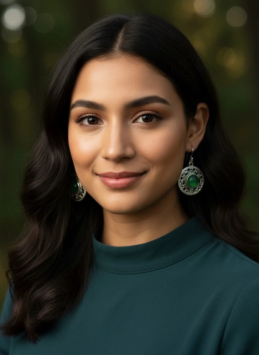 Green Onyx Filigree Earrings – 925 Sterling Silver Round Mandala Dangle | Boho Vintage Style