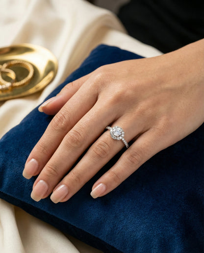 Natural White Topaz Petite Halo Ring – 925 Sterling Silver Minimalist Promise Ring
