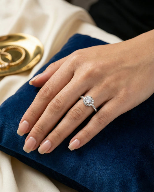 Natural White Topaz Petite Halo Ring – 925 Sterling Silver Minimalist Promise Ring