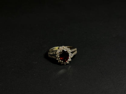 Natural Ruby Halo Ring – 925 Sterling Silver Oval Cut Split Shank