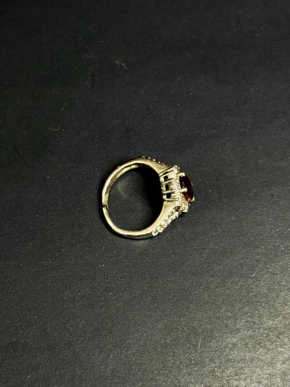 Natural Ruby Halo Ring – 925 Sterling Silver Oval Cut Split Shank