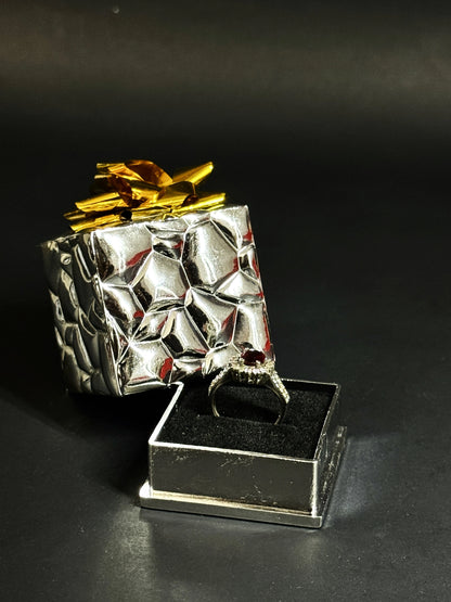 Natural Ruby Halo Ring – 925 Sterling Silver Oval Cut Split Shank