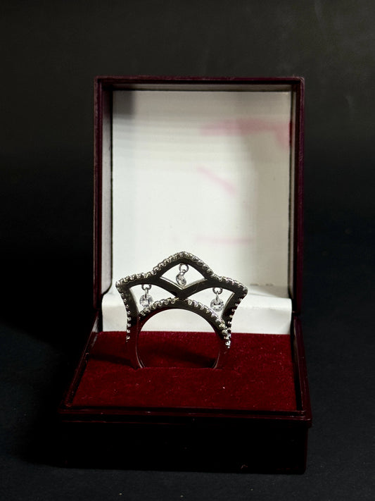 Natural White Topaz Crown Dangle Ring – 925 Sterling Silver Tiara Chevron Band | Shaker Charm Ring