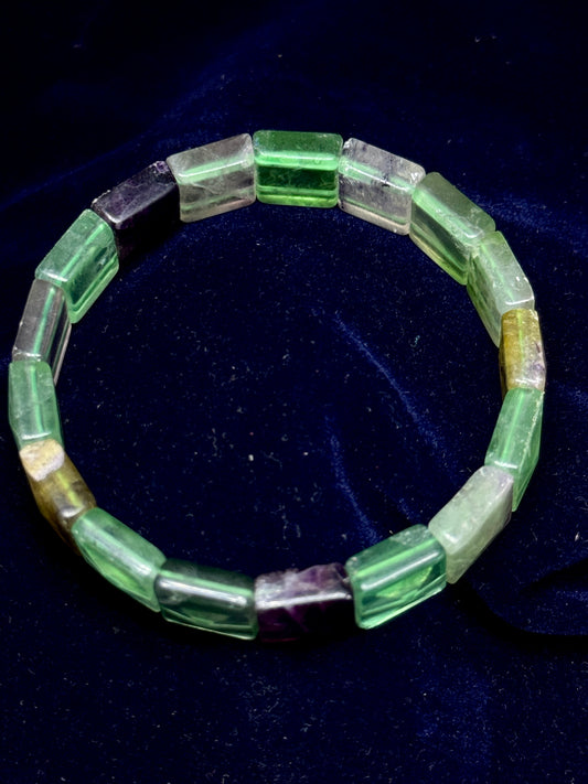 “Certified Natural Fluorite Crystal Bracelet – Multicolor Healing Gemstone Jewelry for Focus, Positivity & Protection”