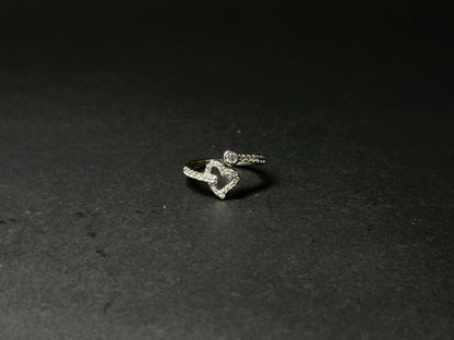 Natural White Topaz Pave Heart Wrap Ring – 925 Sterling Silver Adjustable Toi et Moi