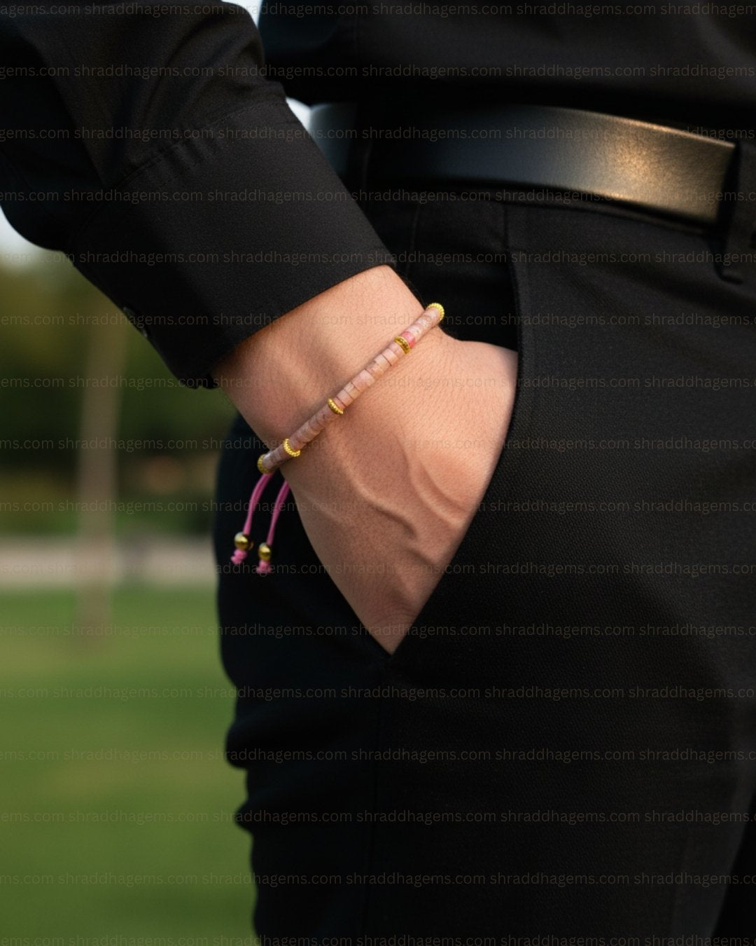 Rhodochrosite Braided Crystal Bracelet