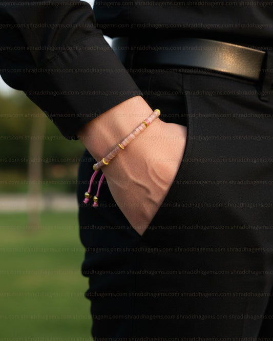 Rhodochrosite Braided Crystal Bracelet