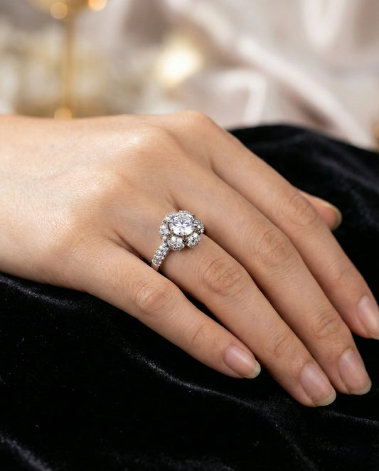 Natural White Topaz Floral Ring – 925 Sterling Silver Vintage Halo Cluster | Promise Ring