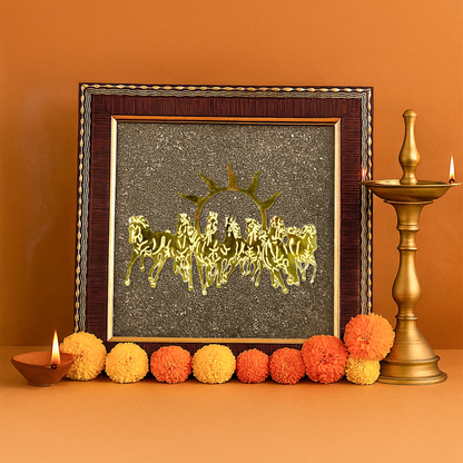 7 Running Horses Pyrite Stone Frame | Vastu Wealth & Success Decor
