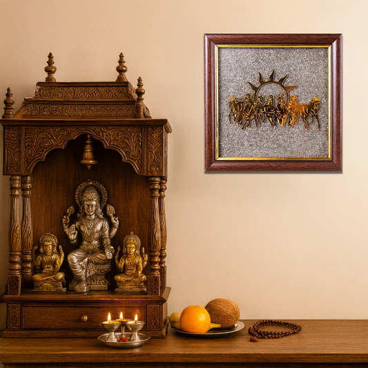 7 Running Horses Pyrite Stone Frame | Vastu Wealth & Success Decor